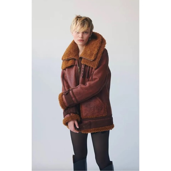 We The Free Jackets & Blazers - Free People Maverick Shearling Jacket Aviator Leather Coat Size Small